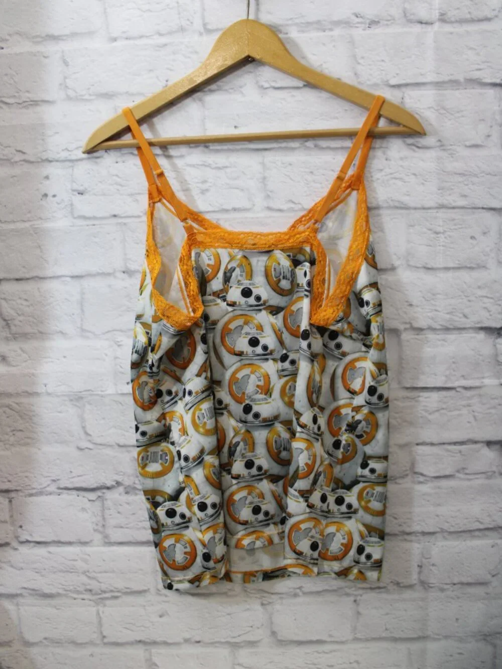 Star Wars BB8 Sleepwear Set Orange Black Large Summer Loungewear Lace Trim
